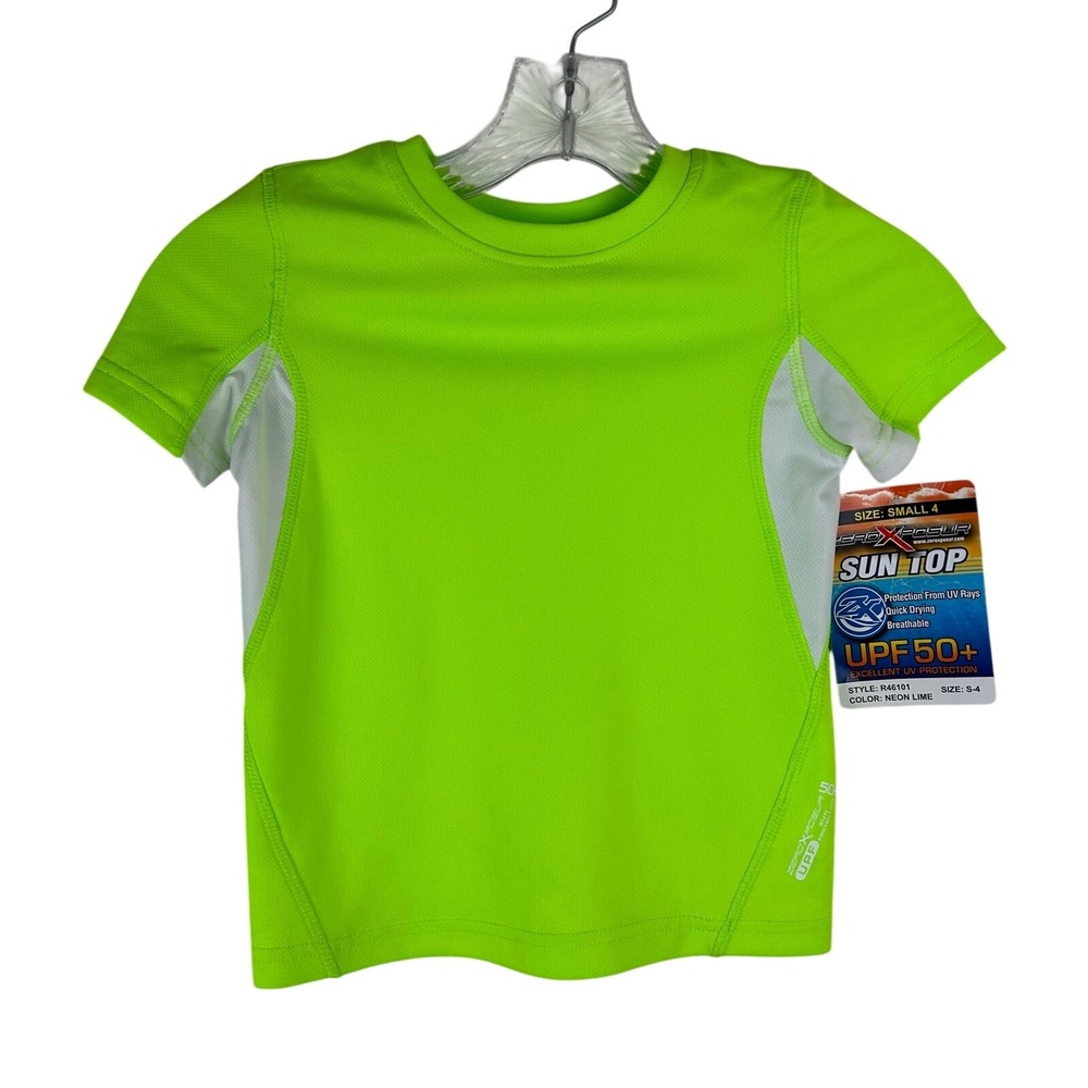 ZeroXposur Sun Top Boys Size 4 UPF 50+ Quick Dry Neon Lime Rashguard NWT